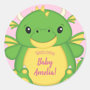 Dragon Baby Shower Pink Classic Round Sticker