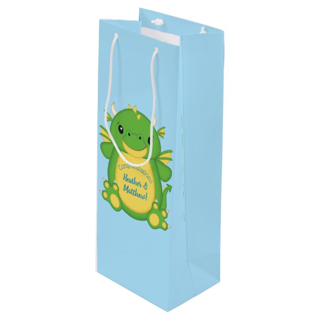 Dragon Baby Shower Wine Gift Bag (Front Angled)