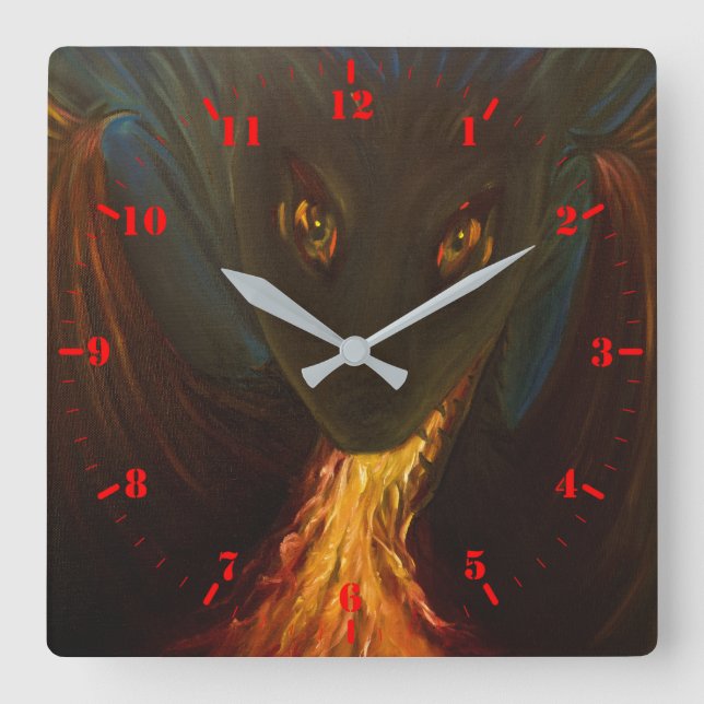 Dragon baby with fire Square Wall Clock with dials (Front)