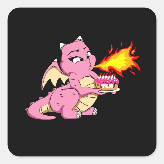 DRAGON BIRTHDAY 10 10th Birthday Girl Cute Dragon Square Sticker (Front)
