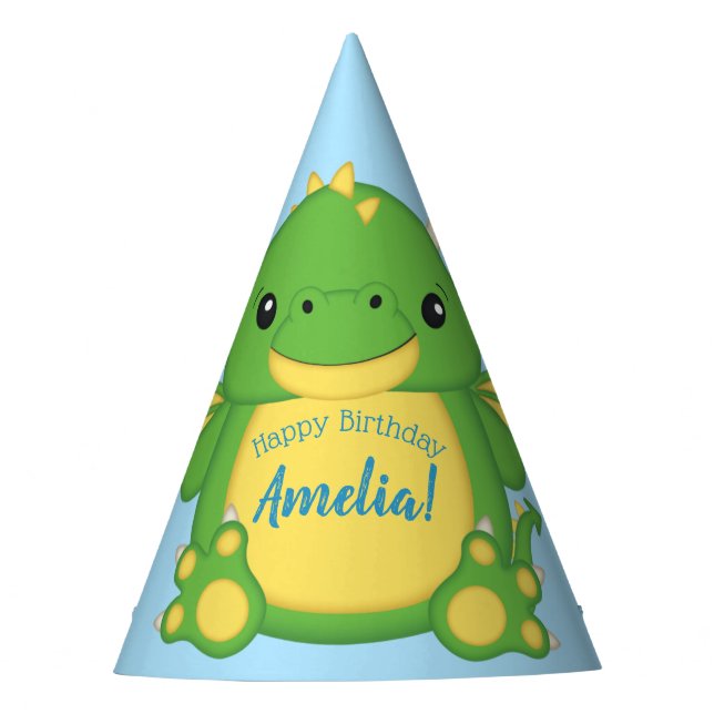 Dragon Birthday Party Blue Party Hat (Front)