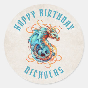 Dragon Birthday Party Classic Round Sticker