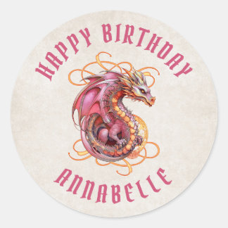 Dragon Birthday Party Classic Round Sticker