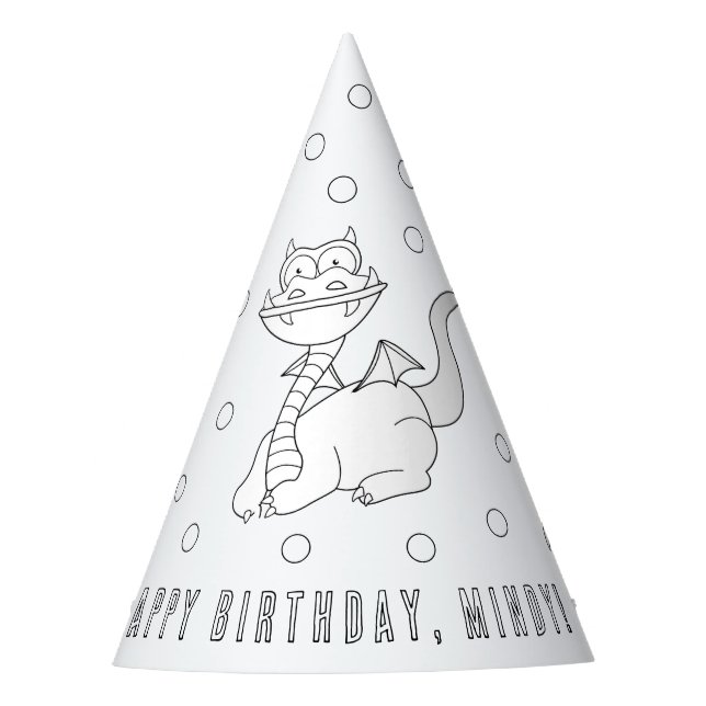 Dragon Birthday Party - Colour Your Own Party Hat (Front)