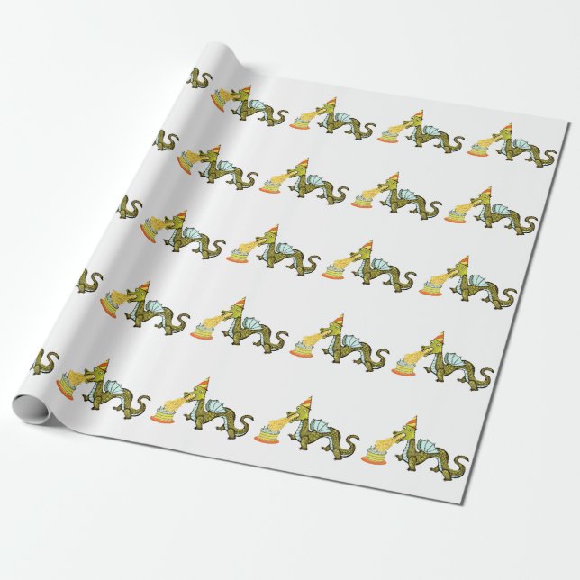 Dragon Birthday Party Gift Wrapping Paper (Unrolled)