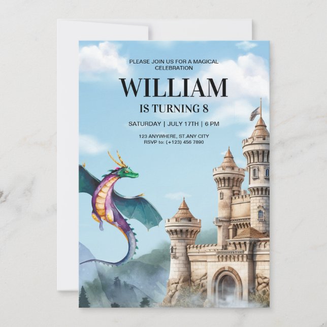 Dragon Birthday Party Invitation Jurassic Birthday (Front)