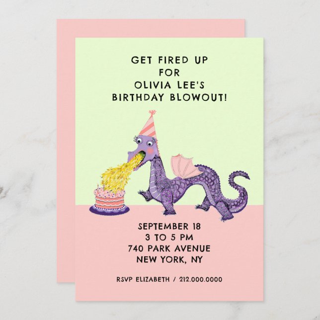 Dragon Birthday Party Invitations (Front/Back)
