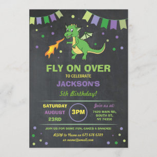 Dragon Birthday Party Invite Boys Girls Fire Green