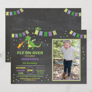 Dragon Birthday Party Invite Boys Girls Fire Photo