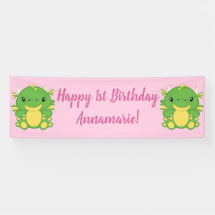 Dragon Birthday Party Pink Banner