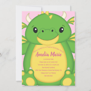 Dragon Birthday Party Pink Invitation