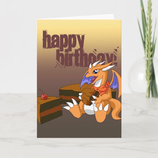 Dragon Birthday with Chocolate Cake Greeting Card (Front)