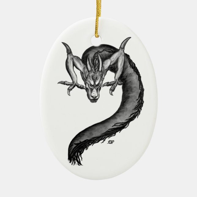 Dragon black and white Design Ceramic Tree Decoration (Front)