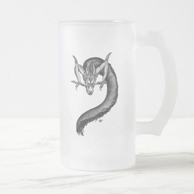 Dragon black and white Design Frosted Glass Beer Mug (Right)