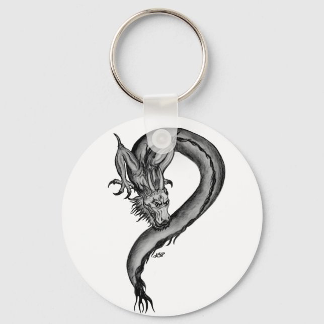 Dragon black and white Design Key Ring (Front)