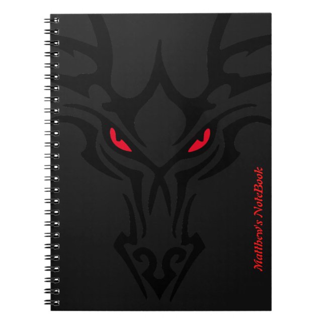Dragon Black Dark Scary Red Glowing Eyes name Notebook (Front)