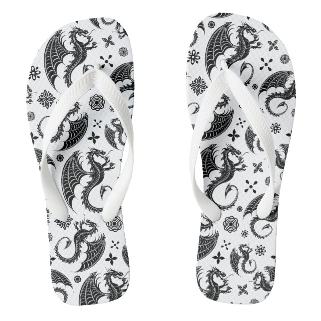 Dragon Black Shape Tattoo Style Flip Flops (Footbed)