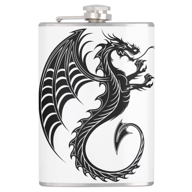 Dragon Black Shape Tattoo Style Hip Flask (Front)