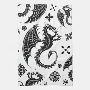 Dragon Black Shape Tattoo Style Tea Towel