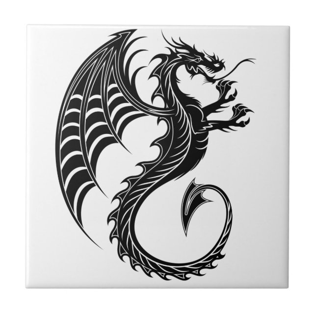 Dragon Black Shape Tattoo Style Tile (Front)