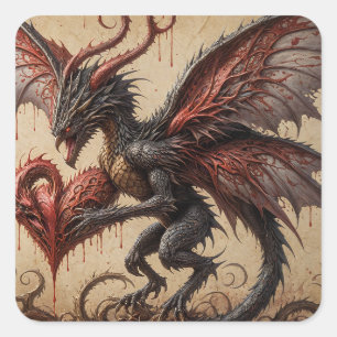 Dragon Bleeding Heart Dark Fantasy Square Sticker