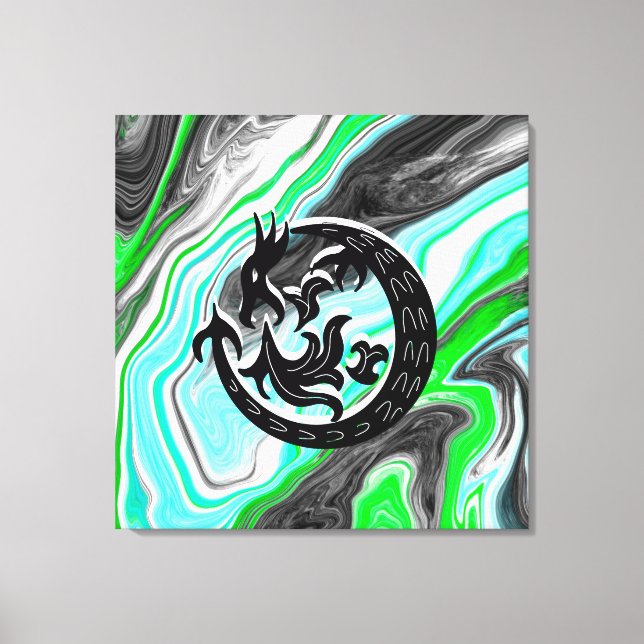 Dragon Blowing Fire Fluid Art Canvas Print (Front)