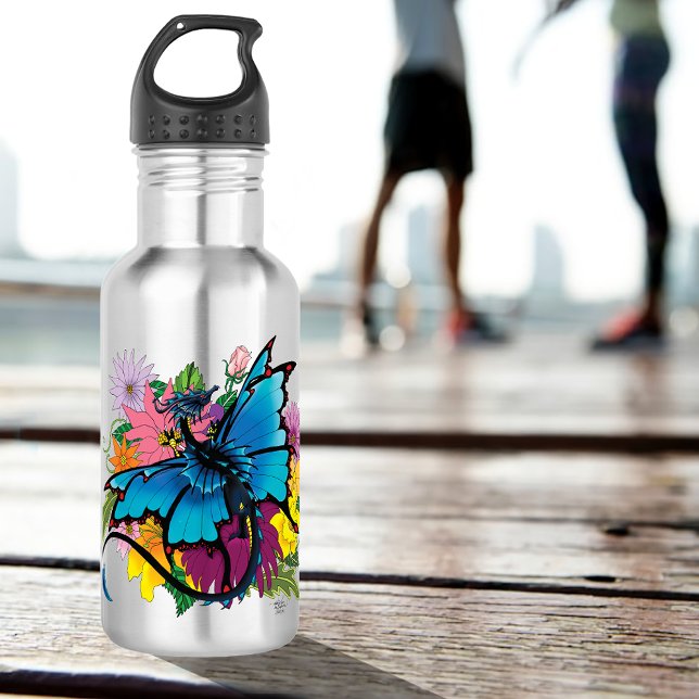 Dragon Blue Butterfly Flowers 532 Ml Water Bottle (Creator Uploaded)