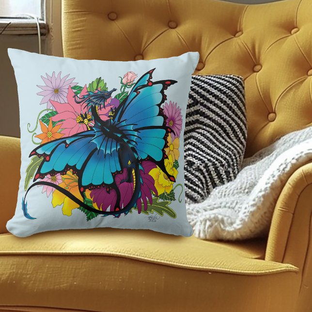 Dragon Blue Butterfly Flowers Cushion (Creator Uploaded)