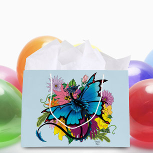 Dragon Blue Butterfly Flowers Large Gift Bag