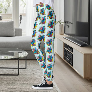Dragon Blue Butterfly Flowers Leggings