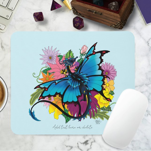 Dragon blue Butterfly Flowers Mouse Mat (Creator Uploaded)