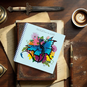 Dragon Blue Butterfly Flowers Notebook