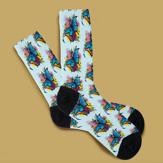 Dragon Blue Butterfly Flowers Socks (Creator Uploaded)
