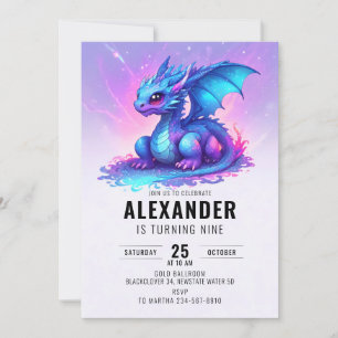 Dragon Blue Pink Birthday Party Invitation