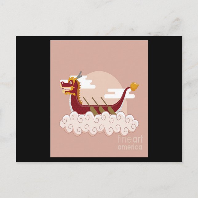Dragon Boat Chinese Festival Sport Cartoon Clouds Postcard (Front)