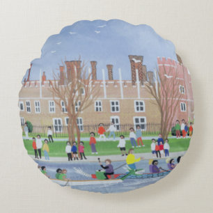 Dragon boat racing at Hampton Court 1993 Round Cushion