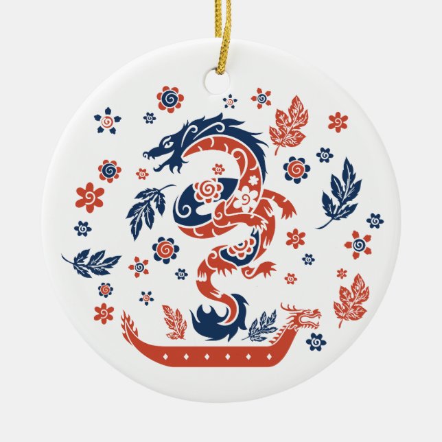 Dragon Boat Racing Design Ceramic Tree Decoration (Front)