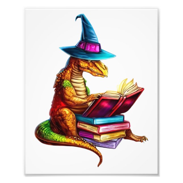 Dragon Bookworm - Cute Fantasy Reading Lover Desig Photo Print (Front)