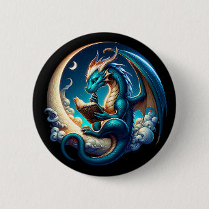 Dragon Bookworm, Moonlight Reading Tee 6 Cm Round Badge