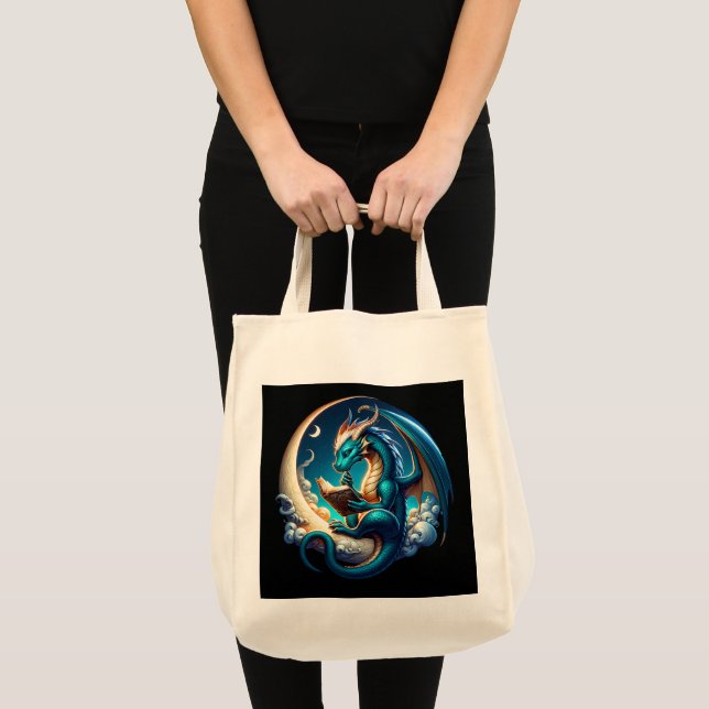 Dragon Bookworm, Moonlight Reading  Tote Bag (Front (Product))