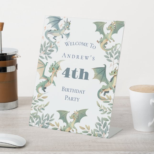 Dragon Boys 3rd 4th 5th Birthday Party Invitation Pedestal Sign (In SItu)