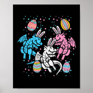 Dragon Bunnies Easter Eggs Fun Men Women Kids Teen Poster