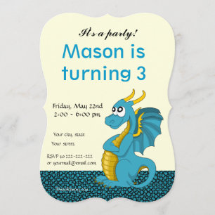 Dragon cartoon birthday print invitations