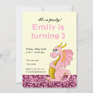 Dragon cartoon birthday print invitations