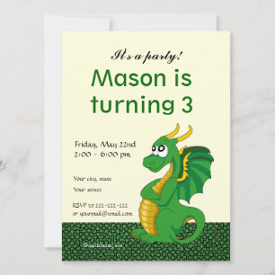 Dragon cartoon birthday print invitations