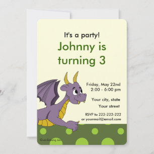 Dragon cartoon birthday print invitations