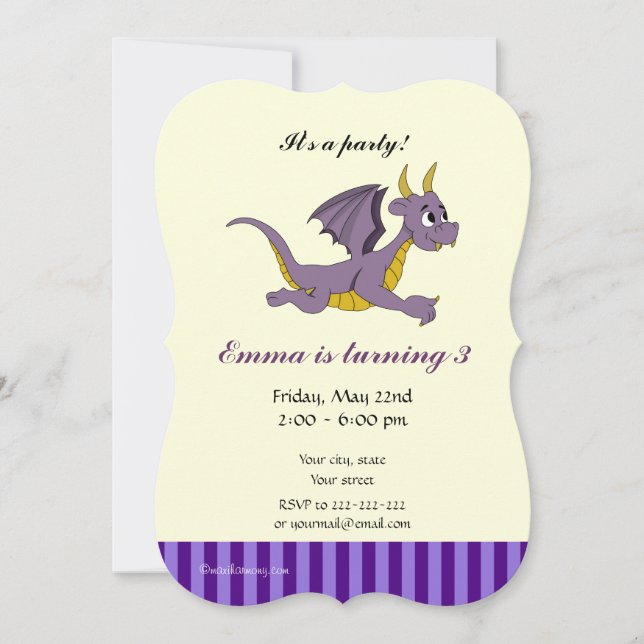 Dragon cartoon birthday print invitations (Front)