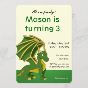 Dragon cartoon birthday print invitations