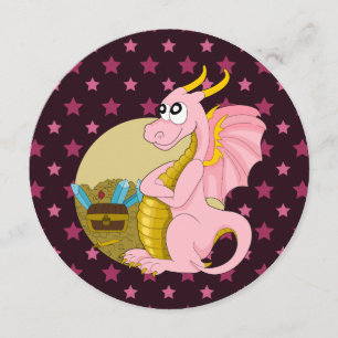 Dragon cartoon birthday print invites