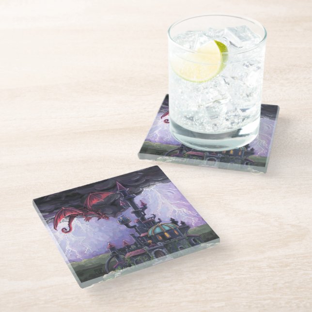 Dragon Castle ART Glass Coaster (Angled)